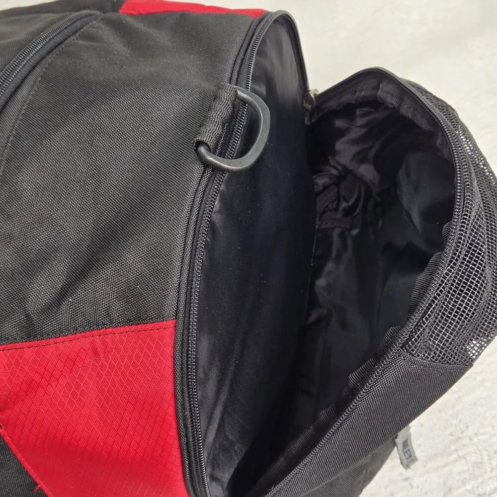 Y2K Oakley Red Black Multi Pocket Duffle Gym Bag Workout  Embroidered Studded